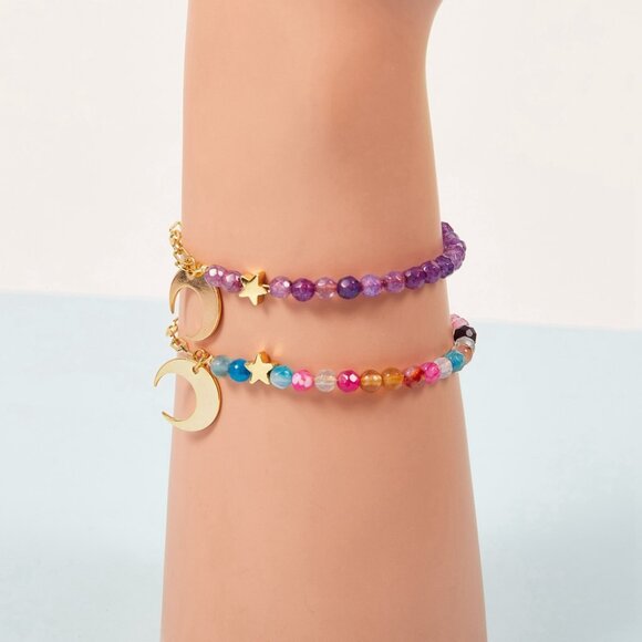 NWOT U-Choose Natural Agate beads W paperclip chain Star & Moon Bracelet   2/$10 - Picture 5 of 10